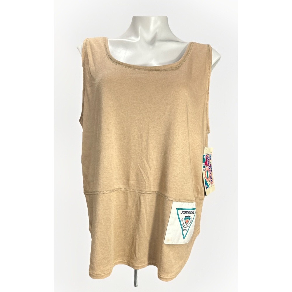 80's Vintage Deadstock 1X‎ Women's Jordache Authentic Tank Top Oversize Tan
